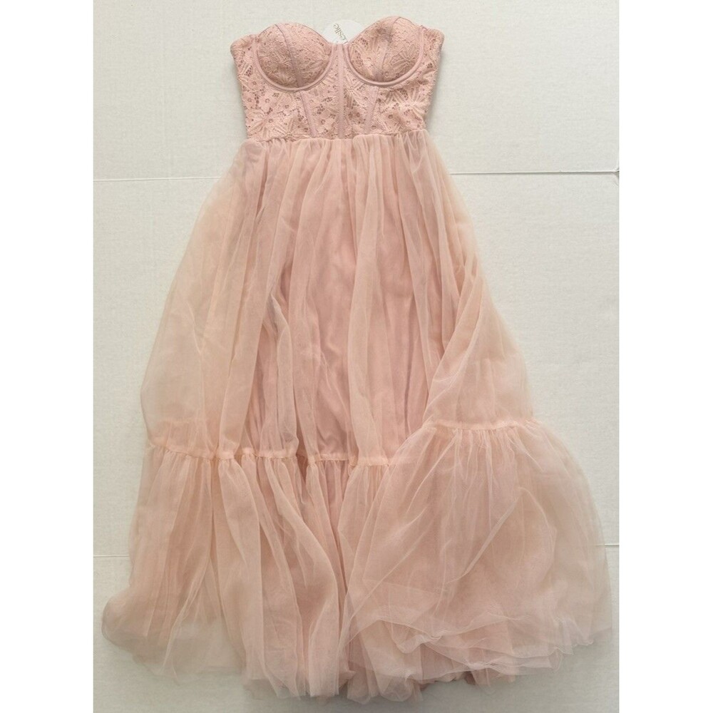 Selfie Leslie XS Dancing With Me Sweetheart Tulle Midi Dress Prom HOCO NWT Pink